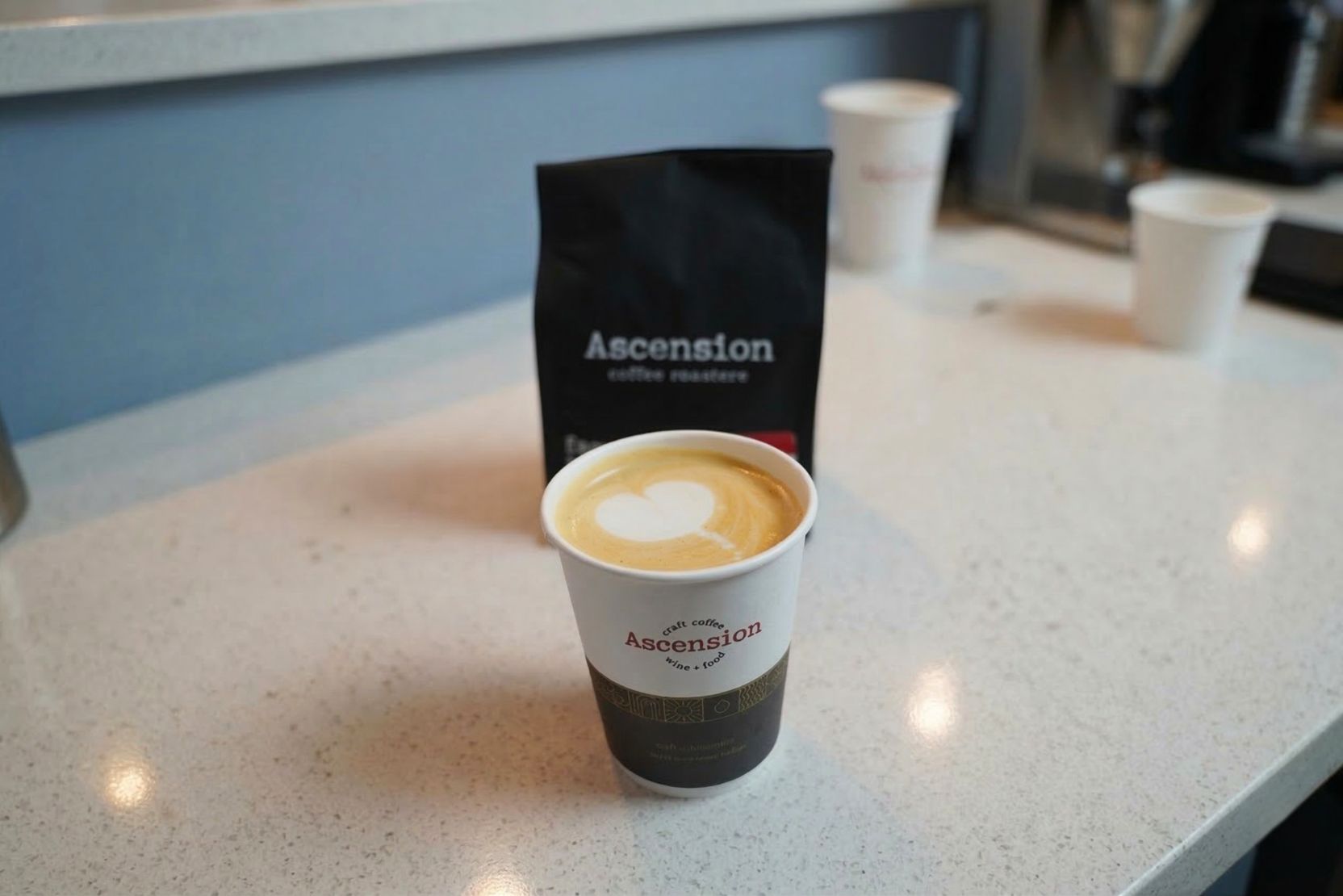 latte art in a styrofoam coffee cup